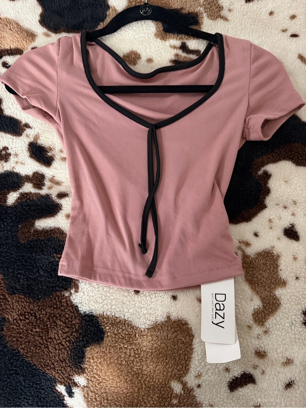 Women's Rose Pink Ribbed Tie-Front Top